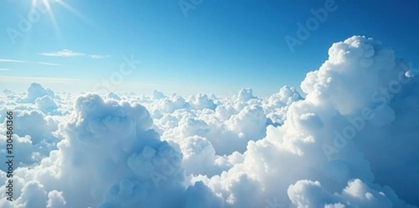 Obraz Vast, dramatic sky panorama with fluffy white clouds, clouds, sky, light