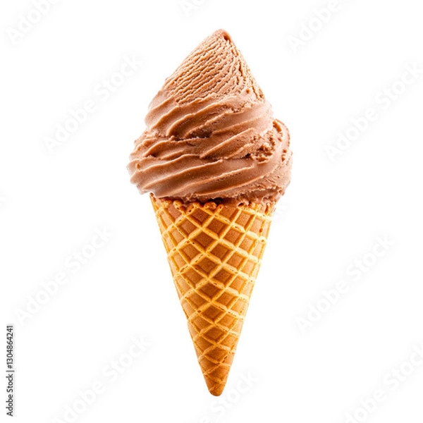 Fototapeta Cocoa Delight: A scrumptious scoop of rich chocolate ice cream gracefully poised within a golden waffle cone, capturing the essence of a sweet, cooling indulgence