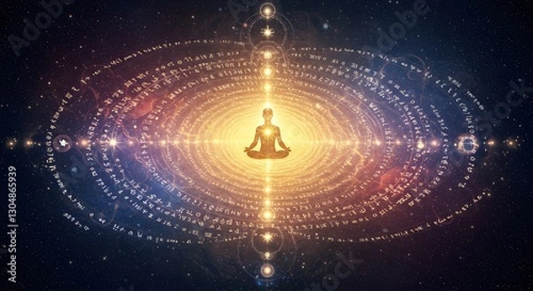 Obraz Meditating Figure in Lotus Position Surrounded by Cosmic Energy Field