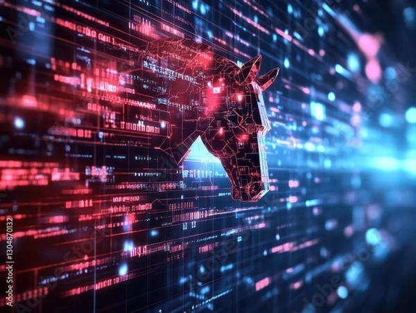Obraz Cyberattack concept, digital Trojan horse infiltrating a corporate network through phishing