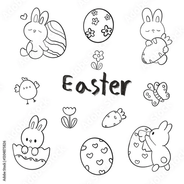 Fototapeta Set of drawing lines for a , easter day, lines art 