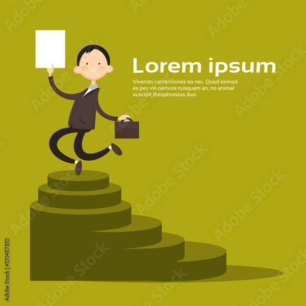 Fototapeta Successful Business Man Hold Contract Sign Document Flat Vector Illustration