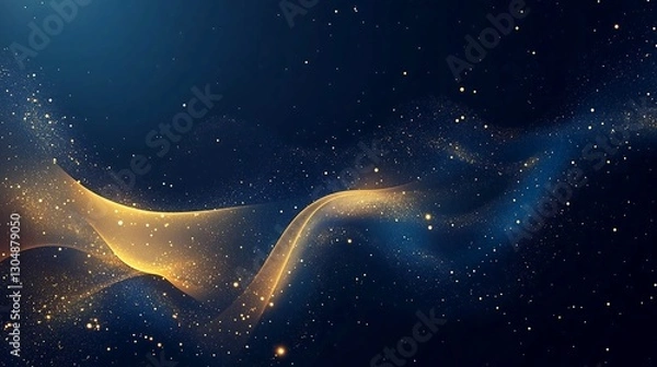 Fototapeta Golden shimmering wavy starry night sky space galaxy universe background