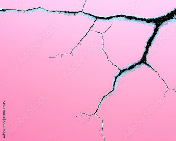 Fototapeta Cracked surface with delicate frost lines on pink background