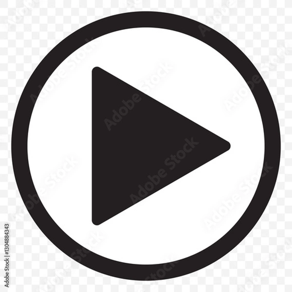 Obraz Black and white circular button with a play icon. Black play button icon isolated on transparent background. EPS 10.
