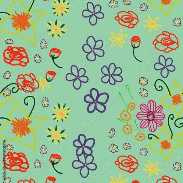 Obraz seamless floral pattern plowed green