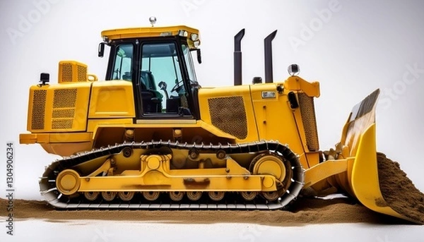 Fototapeta a vibrant yellow bulldozer stands prominently against a white background symbolizing construction progress and the power of machinery in building our world