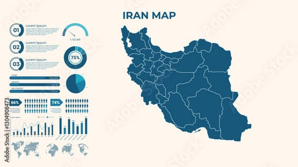 Fototapeta Infographic Map of Iran. Vector Map of a global map in the form of regions of Iran. Vector Illustration