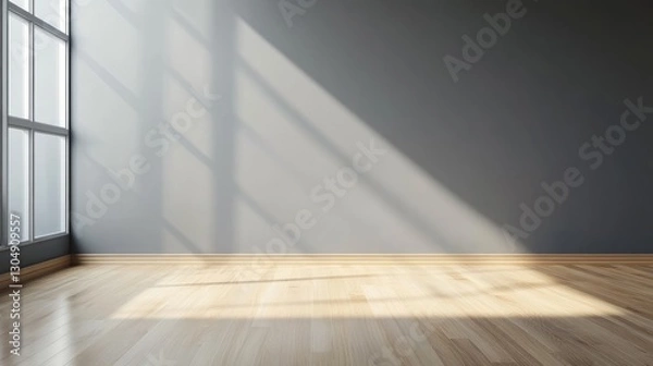 Fototapeta Empty room with sunlight casting shadows
