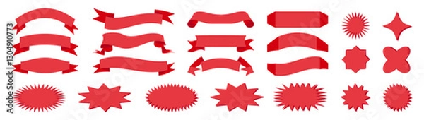 Obraz Red ribbon banner set. Ribbon for text, price tag, sale and advertising label, discount.