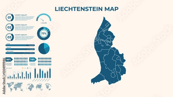 Fototapeta Infographic Map of Liechtenstein. Vector Map of a global map in the form of regions of Liechtenstein. Vector Illustration