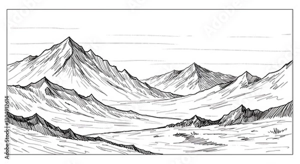 Obraz A continuous one-line drawing of a mountain landscape.
