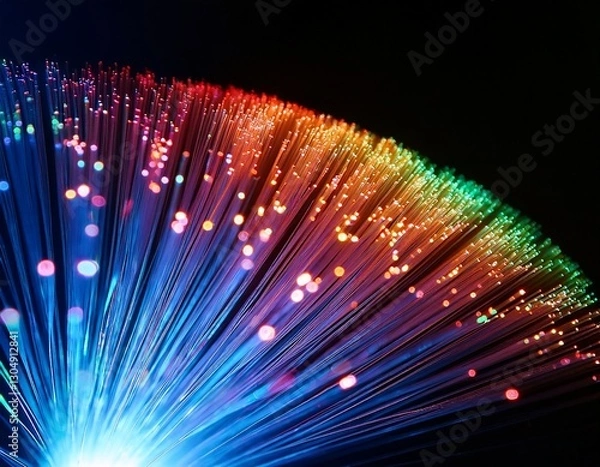 Fototapeta digital colorfull light fibers accelerating dynamic colorfull optical fibers emitting light representing high speed data transfer and connectivity