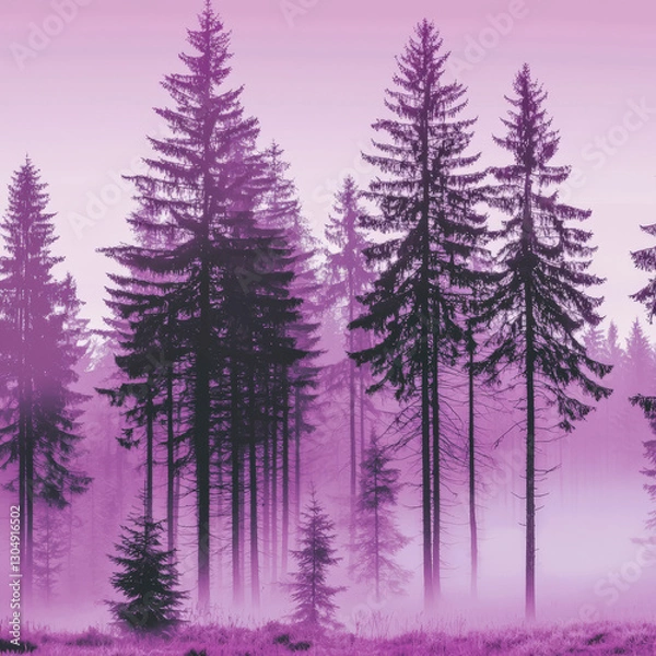 Fototapeta A vibrant colors background featuring a misty forest scene in colorful, with tall trees shrouded in fog creating a mysterious and atmospheric visual effect 06
