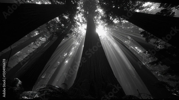 Fototapeta A vibrant colors background featuring a misty forest scene in colorful, with tall trees shrouded in fog creating a mysterious and atmospheric visual effect 09