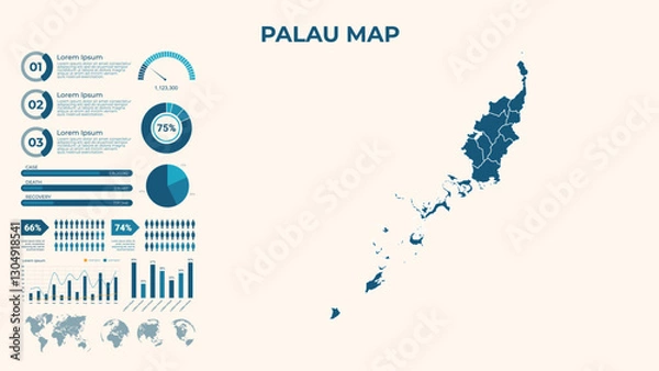 Fototapeta Infographic Map of Palau. Vector Map of a global map in the form of regions of Palau. Vector Illustration