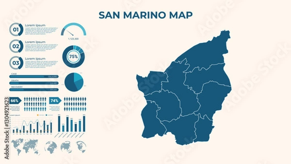 Fototapeta Infographic Map of San Marino. Vector Map of a global map in the form of regions of San Marino. Vector Illustration