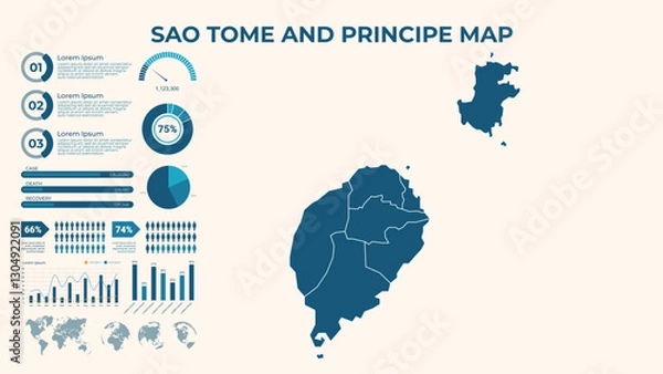 Fototapeta Infographic Map of Sao Tome and Principe. Vector Map of a global map in the form of regions of Sao Tome and Principe. Vector Illustration