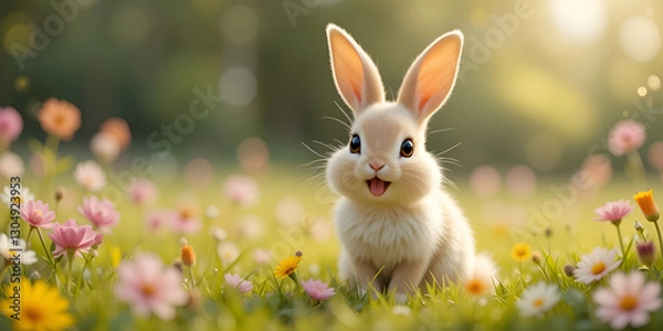 Obraz white rabbit on green grass