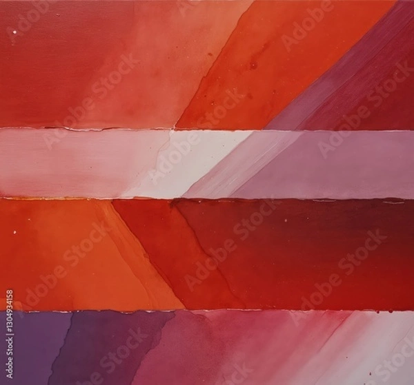 Obraz This abstract art piece features a grid of overlapping orange and red rectangles, with white lines separating them, creating a dynamic and visually engaging composition
