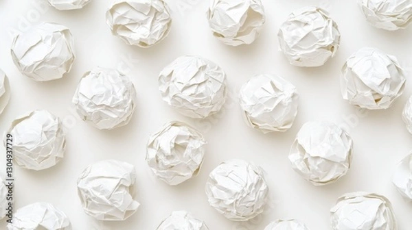 Fototapeta Crumpled paper balls forming a creative sculpture, symbolizing teamwork and innovation.