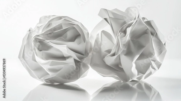 Fototapeta Crumpled paper balls forming a creative sculpture, symbolizing teamwork and innovation.