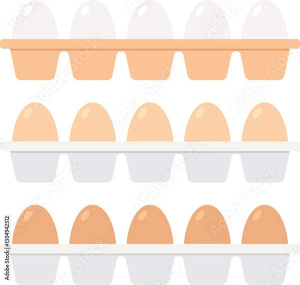 Fototapeta Set of chicken eggs in white, brown and light brown colors in egg trays. Vector illustration with transparent background.