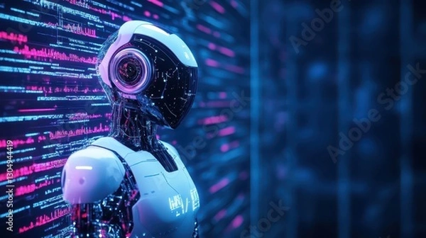 Fototapeta AIgenerated cybersecurity bot blocking malware attacks in a futuristic digital landscape