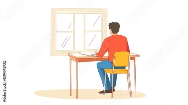 Fototapeta Man studying at desk near window