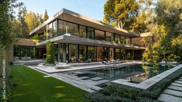 Fototapeta Geometric Contemporary Mansion with Sunlit Interiors