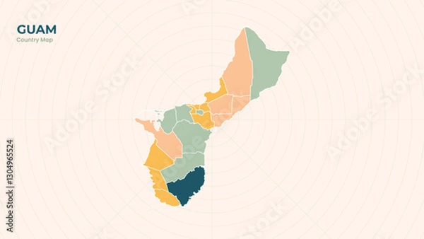 Fototapeta Map of Guam isolated modern colorful State. Use for Website Layouts, Background, Education, Customizable, Travel Worldwide, Silhouette Backdrop, Earth Geography, Political.