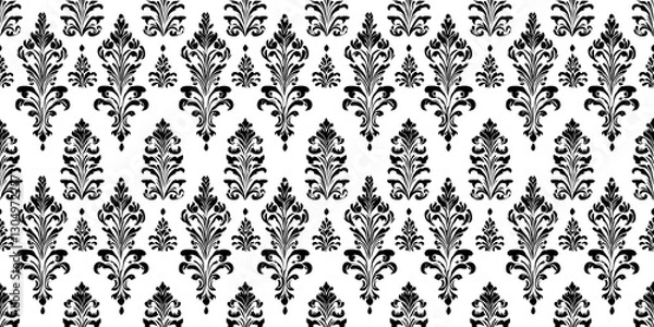 Fototapeta Elegant black and white damask pattern for seamless background and texture design. pattern vertical
