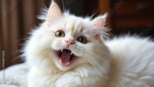 Fototapeta White Persian smiling Cat, Persian kitten