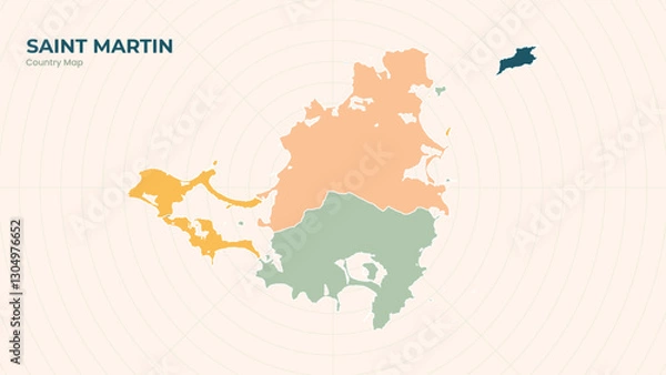 Fototapeta Map of Saint Martin isolated modern colorful State. Use for Website Layouts, Background, Education, Customizable, Travel Worldwide, Silhouette Backdrop, Earth Geography, Political.