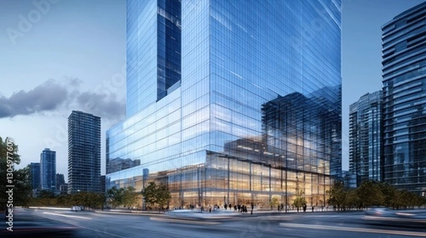 Obraz Modern skyscraper cityscape at twilight