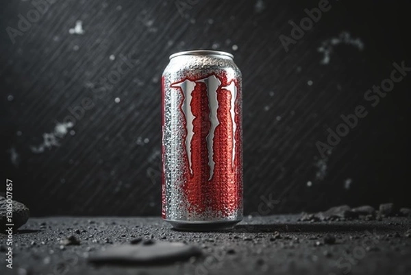 Fototapeta A Can of a Can of Monster Energy Drink Sitting on the Ground - Generative AI