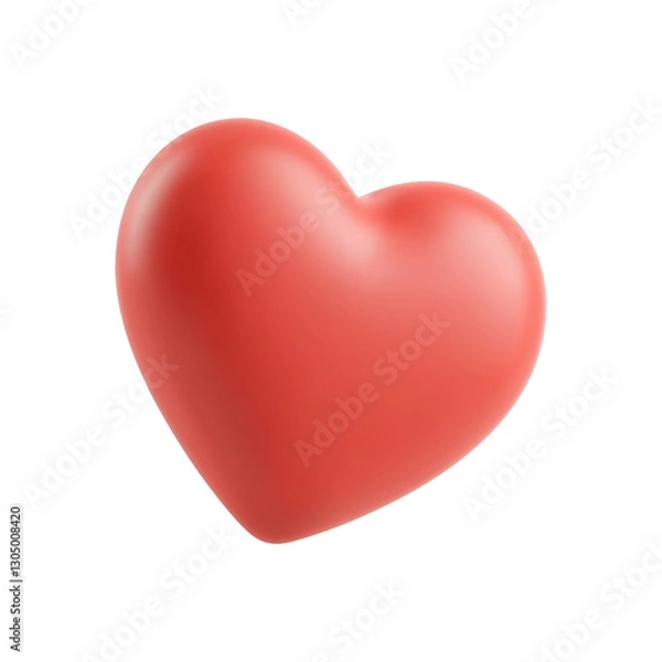 Fototapeta Red heart with matte finish casting soft shadow on plain white background