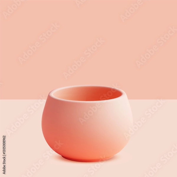 Fototapeta Peach colored pot on peach surface with peach background in minimalist style and studio lighting