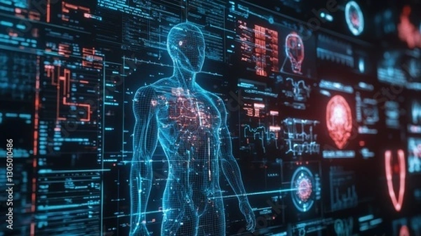 Fototapeta Futuristic Digital Human Anatomy Visualization with Data Analysis