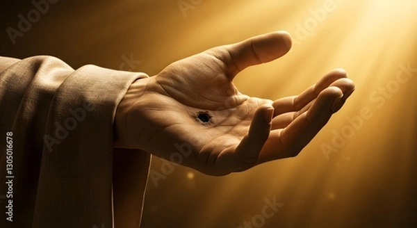 Fototapeta A close-up of Jesus hand with visible nail marks, The Pierced Hands of Christ