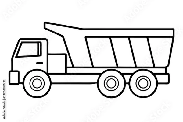 Obraz Dump Truck Line Drawing | Construction Vehicle Side View Vector

