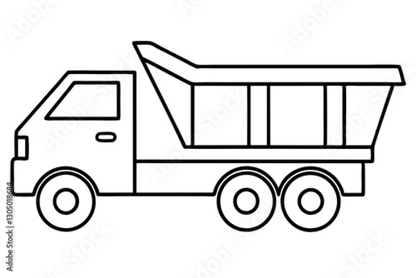 Obraz Dump Truck Line Drawing | Construction Vehicle Side View Vector

