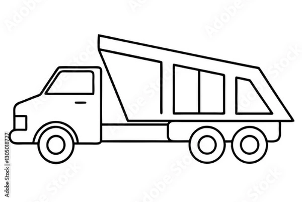 Obraz Dump Truck Line Drawing | Construction Vehicle Side View Vector


