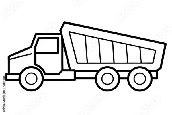 Obraz Dump Truck Line Drawing | Construction Vehicle Side View Vector

