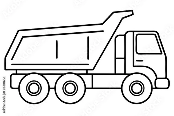 Obraz Dump Truck Line Drawing | Construction Vehicle Side View Vector

