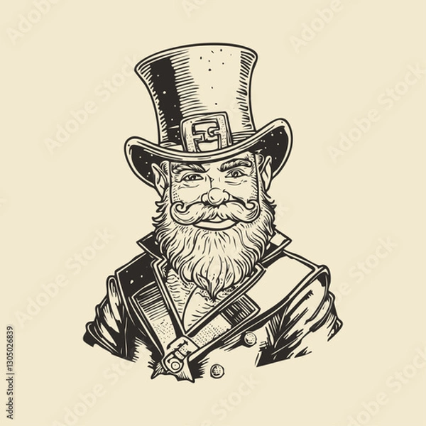 Fototapeta Leprechaun Saint Patrick's day symbol. Engraving style, vector illustration 2