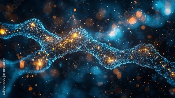 Fototapeta Abstract Digital Art of Glowing Blue Particles and Network Structures in Cosmic Background