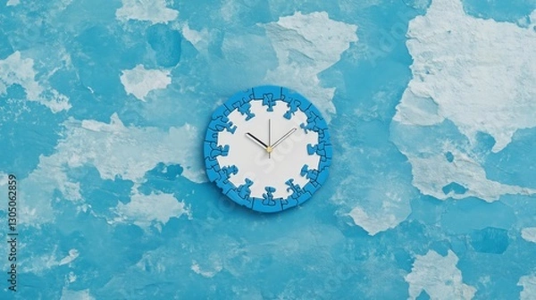 Fototapeta Colorful wall clock with blue decor over textured background design