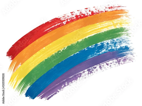 Fototapeta Bold, vibrant pride rainbow brushstrokes seamlessly blending across a white background, symbolizing diversity and unity.