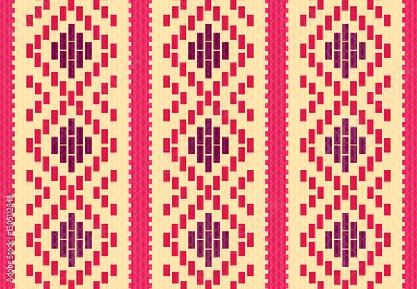 Obraz Fondo tejido Oaxaca con greca color rosa y morado sobre beige, México